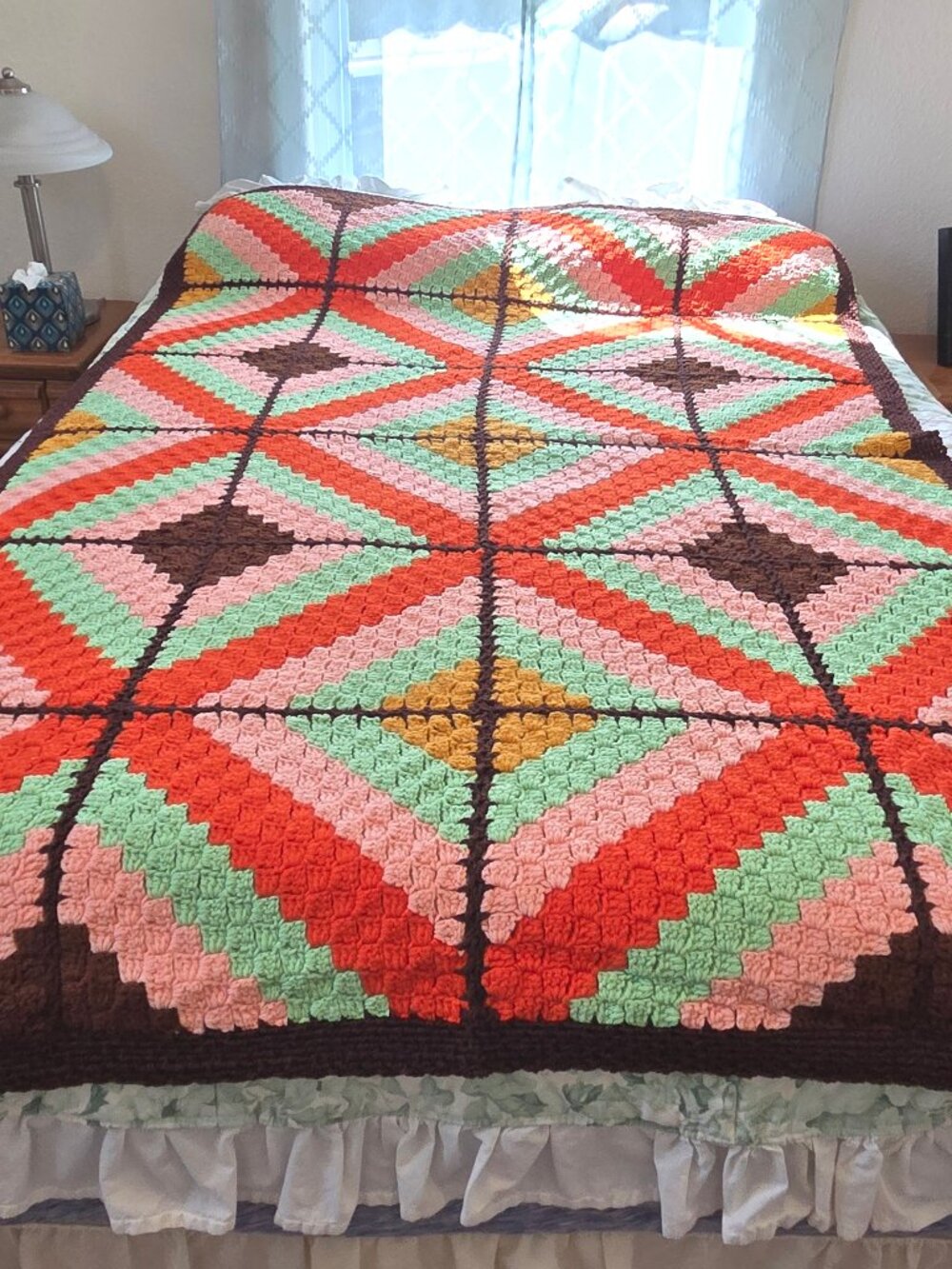 NEW Colorful Retro Granny Square Crochet Afghan Blanket